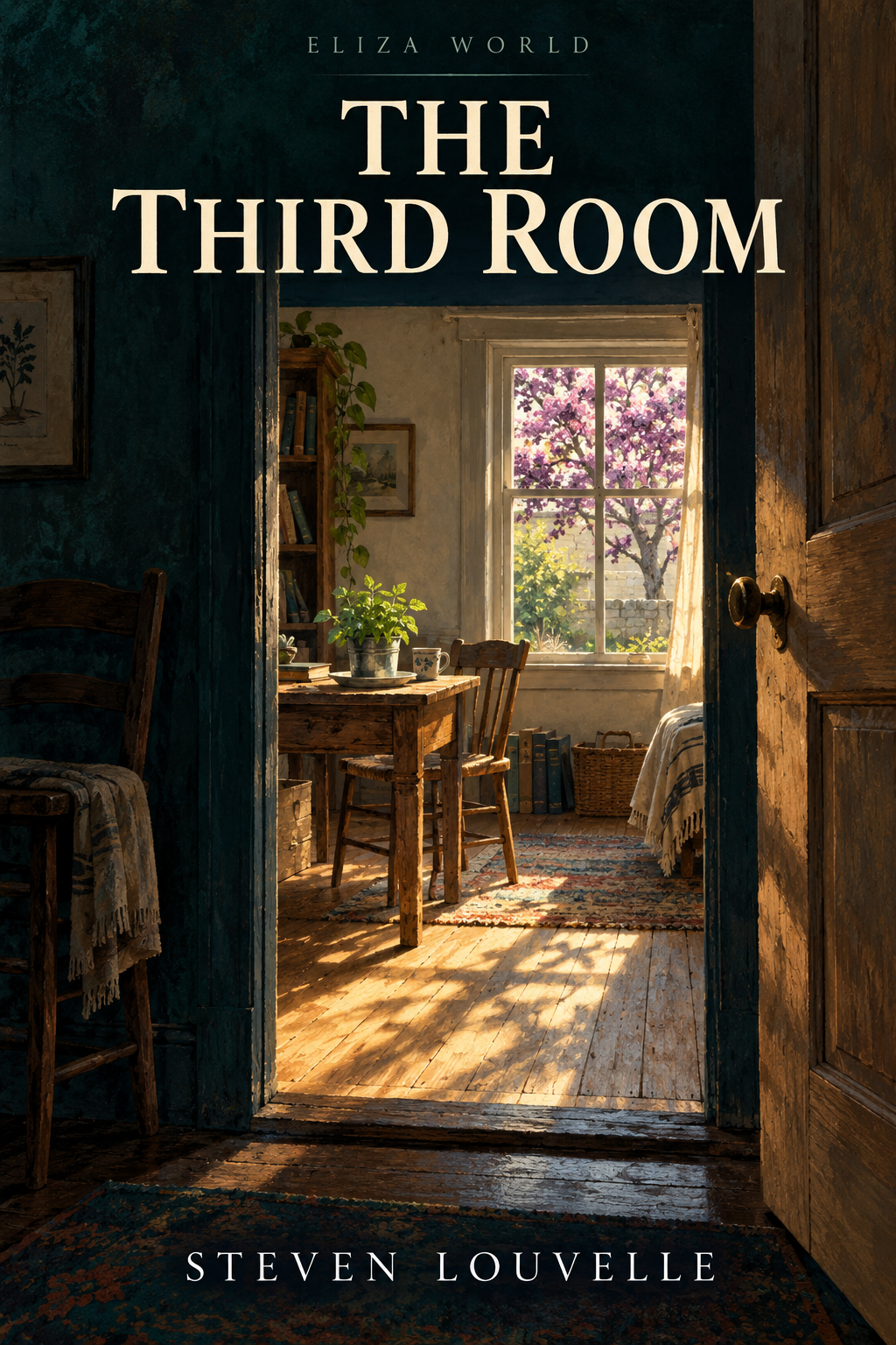 The Third Room by Steven Louvelle: an open doorway, sunlight and a tin of mint on a table.