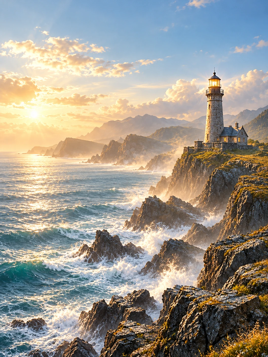 Sunlit stone lighthouse above the bright ocean, illustrating Revised Edition 2.1
